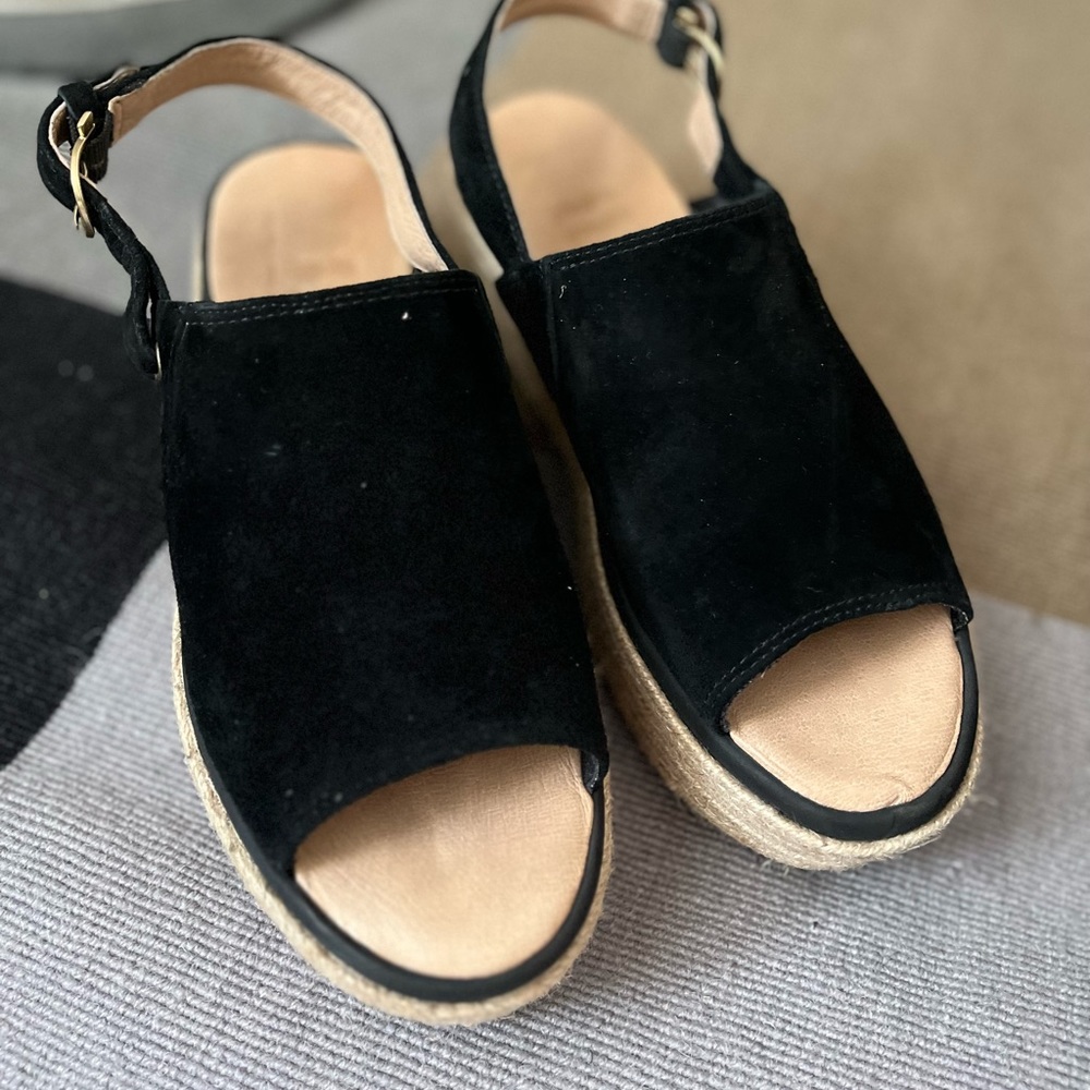 Sperry Womens Delmare Black Suede Platform Espadrille Sandals US 7.5 Barely worn